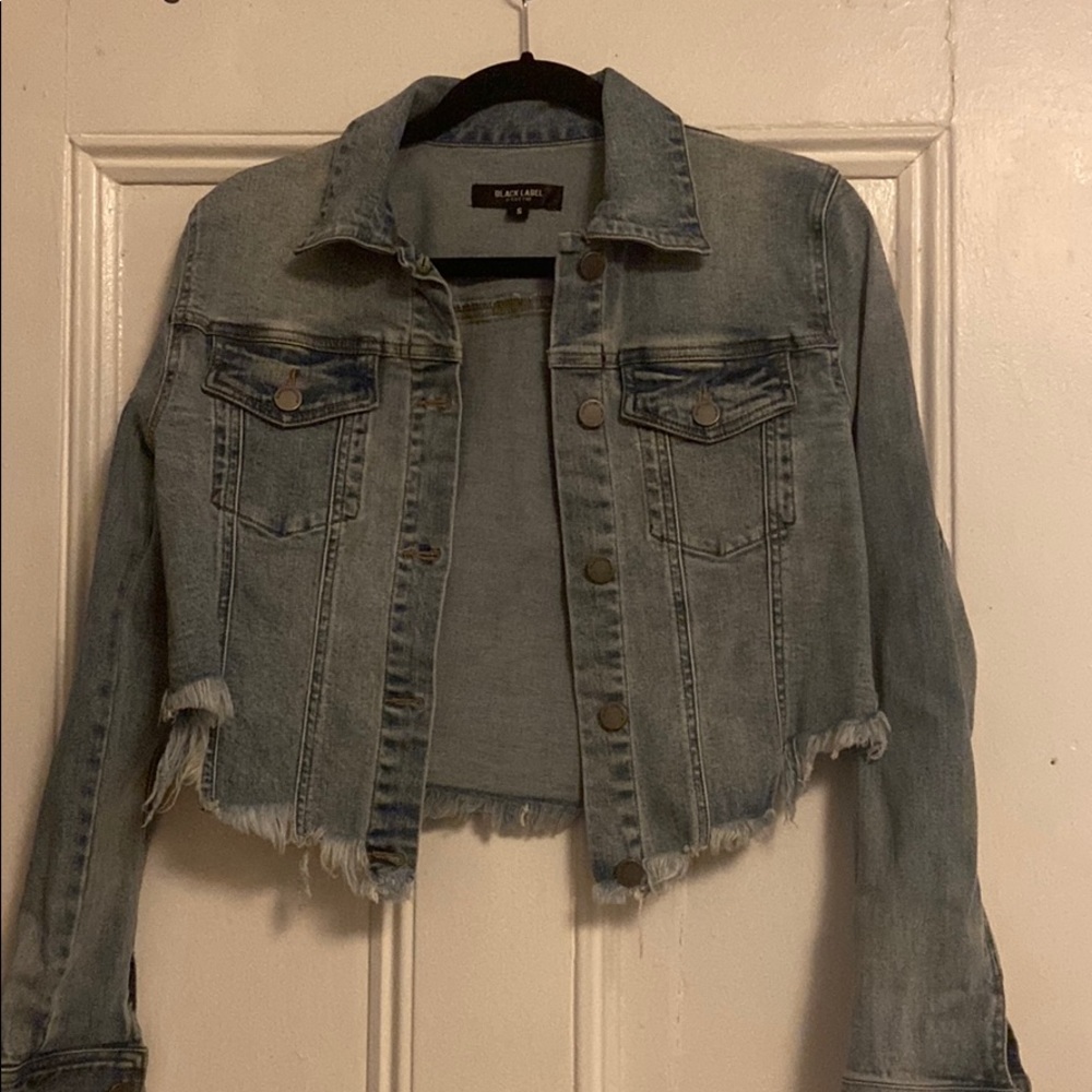 Black Label Cropped Raw Hem Denim Jacket